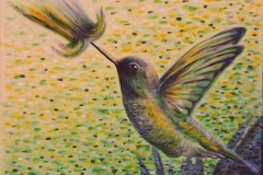 Malba kolibříka - čárkovaná malba laděná do zelena, více<a href="http://malebno.cz/v-hlavni-roli-zelena-dve-nove-malby-akrylem/"> ZDE </a>