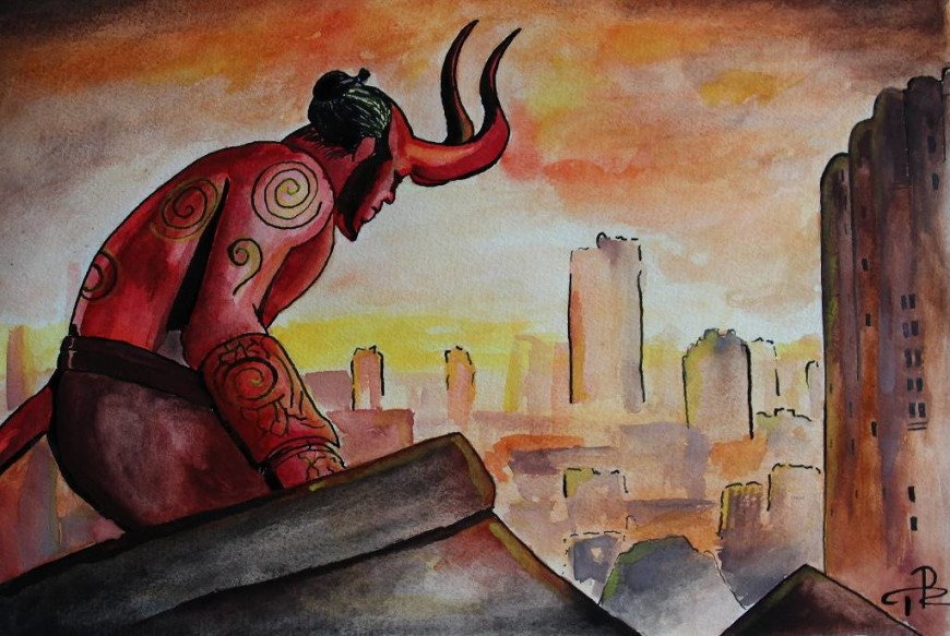 Hellboy - malba vodovkami a tuší