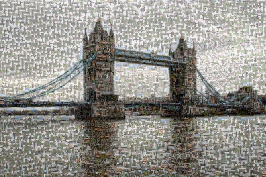 Tower Bridge - snímek složený z mnoha malinkých fotek.