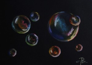 Suché pastely - malba suchým pastelem, malba bublin suchým pastelem