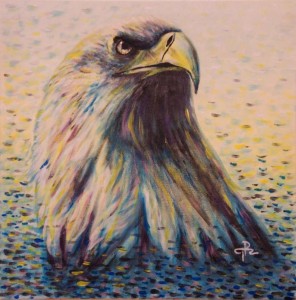 Malba orla, Tereza Preislerová, čárkovaná barevná malba