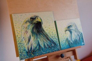Malba orlů na plátna - tématický dvojobraz